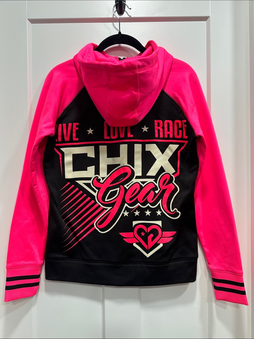 Pink & Black Full Zip Race Hoodie - Size Small